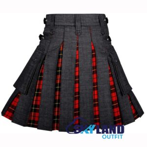 Hybrid Utility Kilts – Black Denim & Wallace Tartan Kilt - Image 4