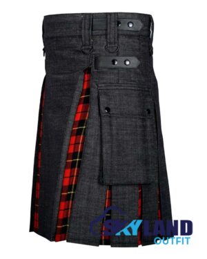 Hybrid Utility Kilts – Black Denim & Wallace Tartan Kilt - Image 3