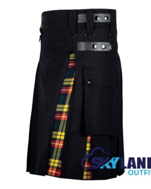 Hybrid Utility Kilts - Black Cotton & Buchanan Tartan Kilt - Image 3