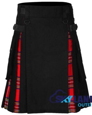 Hybrid Utility Kilts - Black Cotton & Royal Stewart Tartan Kilt