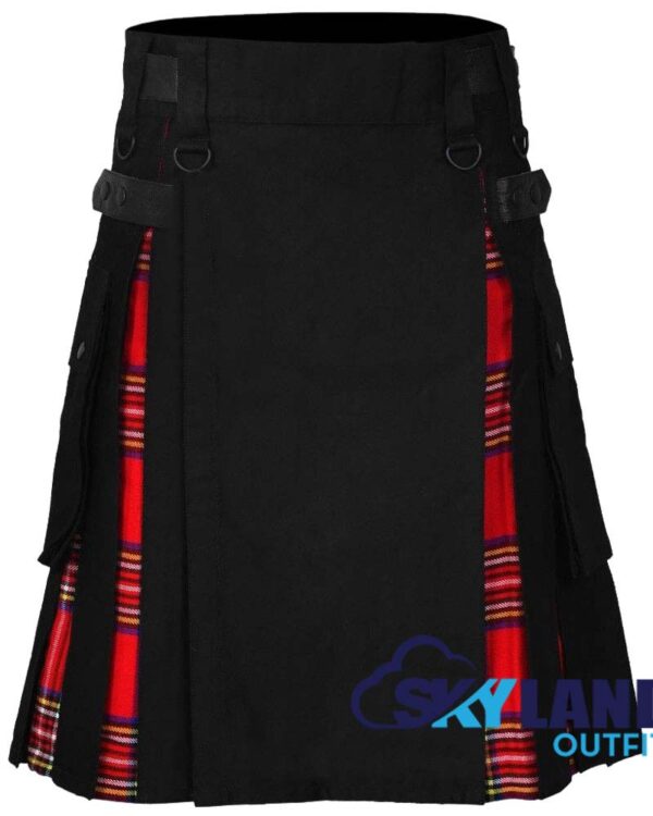 Hybrid Utility Kilts - Black Cotton & Royal Stewart Tartan Kilt