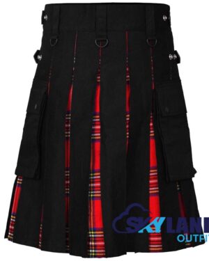 Hybrid Utility Kilts - Black Cotton & Royal Stewart Tartan Kilt - Image 3