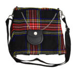 Black Stewart Tartan Ladies Kilt Shaped Purse, Tote Bag