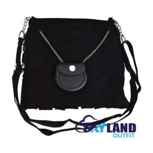 Solid Black Tartan Ladies Kilt Shaped Purse, Tote Bag