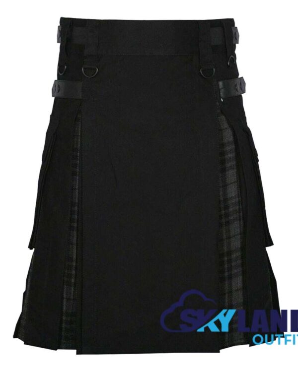 Hybrid Utility Kilts - Black Cotton & Grey Watch Tartan Kilt