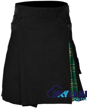 Hybrid Utility Kilts - Black Cotton & Irish Heritage Tartan Kilt