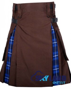 Hybrid Utility Kilts - Brown Cotton & Ramsey Blue Tartan Kilt