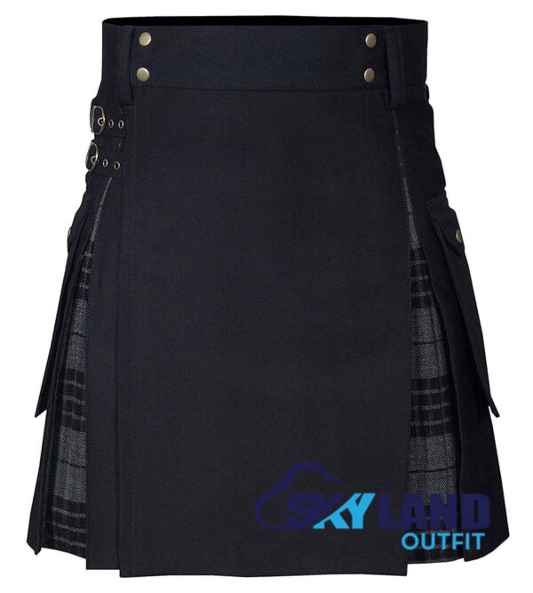 Hybrid Utility Kilts - Grey Watch Tartan & Black Cotton Kilt