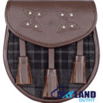 Grey Watch Tartan Sporran Brown Leather Scottish Sporran
