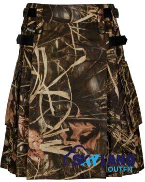 Jungle Camouflage Utility Kilt with adjustable Leather Straps