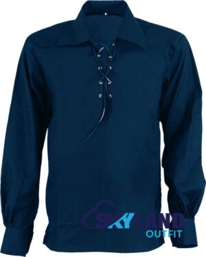 Navy Blue Cotton Jacobean Full Sleeve Shirt