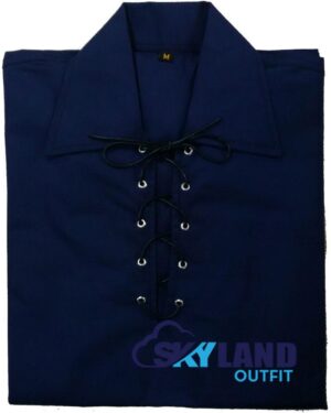 Jacobite Ghillie Kilt Shirt Navy Blue Jacobean Full Sleeve Shirt - Image 3