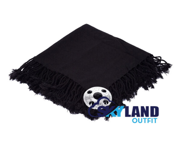 Solid Black Tartan Kilt Fly Plaid with Free Brooch