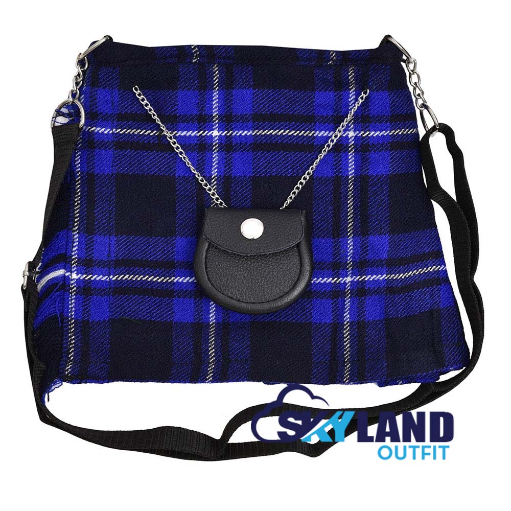 Ramsey Blue Tartan Ladies Kilt Shaped Purse, Tote Bag