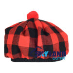 Tammy Hat Flat Bonnet Red, Black Rob Roy Tartan