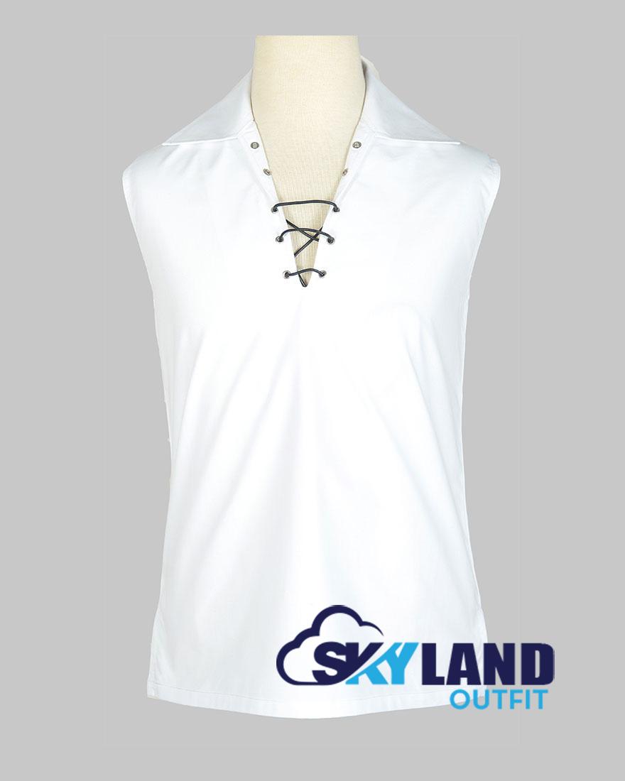 White Cotton Jacobean Sleeveless Shirt