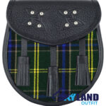 US Army Tartan Sporran Black Leather Scottish Sporran