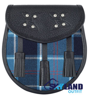 US Navy Tartan Sporran Black Leather Scottish Sporran
