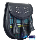Anderson Tartan Sporran Black Leather Scottish Kilt Pouch - Image 2