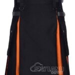 Saffron tartan hybrid utility kilt with black cotton body