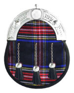 Black Stewart Tartan Sporran Scottish Full Dress Leather Sporran