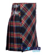 Black Stewart Tartan Traditional 8-Yard Kilt with Bias Cut - Image 2