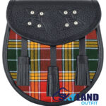 Buchanan Hunting Tartan Sporran Black Leather Scottish Sporran