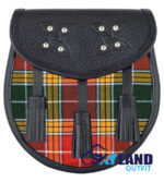 Buchanan Hunting Tartan Sporran Black Leather Scottish Sporran