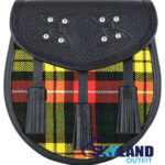 Buchanan Tartan Sporran Black Leather Scottish Sporran