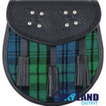 Campbell Ancient Tartan Sporran Black Leather Scottish Sporran