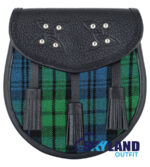 Campbell Ancient Tartan Sporran Black Leather Scottish Sporran