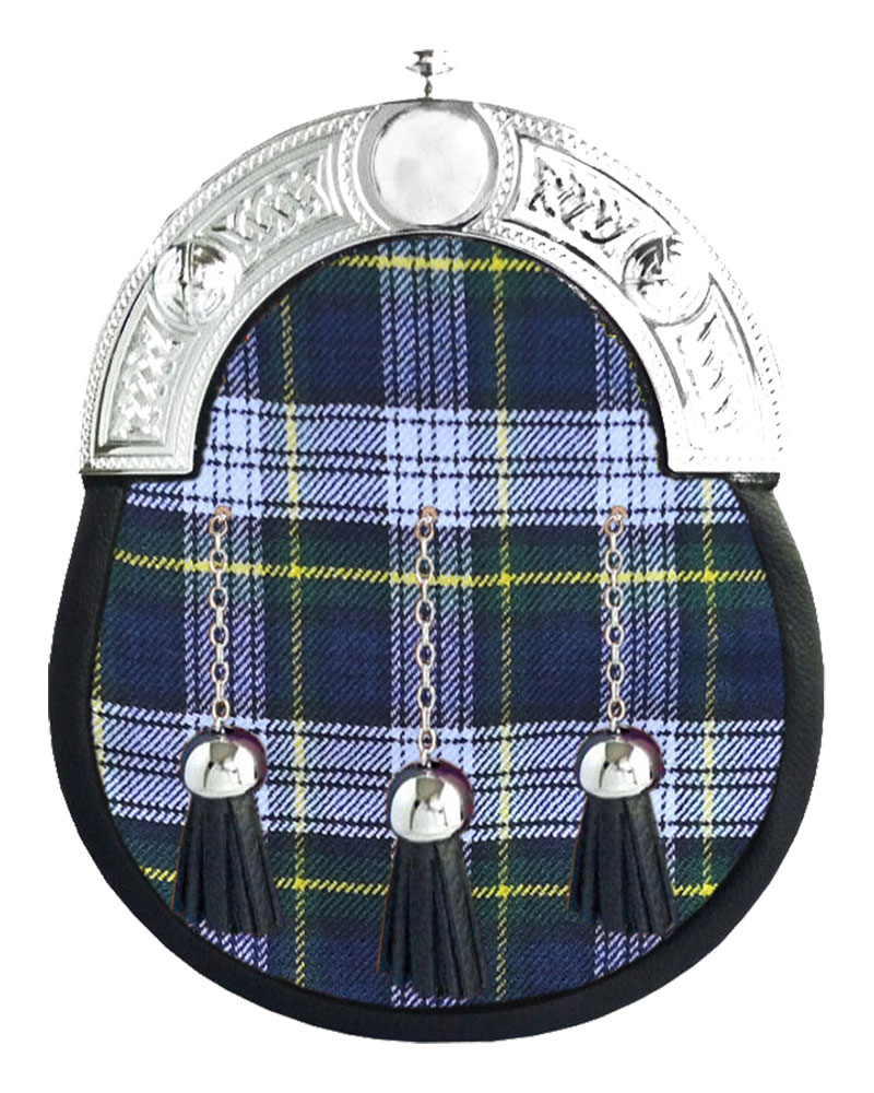 Dress-Gordon-Tartan-Sporran-with-Silver-Cantle.jpg Dress Gordon Tartan Sporran | Scottish Full Dress Leather - Image 1