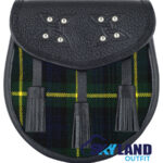 Gordon Tartan Sporran Black Leather Scottish Sporran