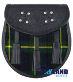 Gordon Tartan Sporran Black Leather Scottish Sporran