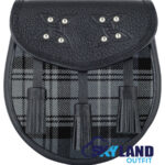 Hamilton Grey Tartan Sporran Black Leather Scottish Sporran