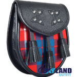 Hamilton Red Tartan Sporran Black Leather Scottish Sporran