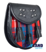 Hamilton Red Tartan Sporran Black Leather Scottish Sporran