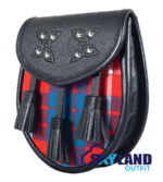 Hamilton Red Tartan Sporran Black Leather Scottish Sporran - Image 2