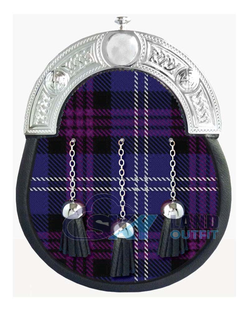 Heritage-of-Scotland-Tartan-Sporran-with-Silver-Cantle.jpg Heritage of Scotland Dress Sporran | Full Dress Leather - Image 1
