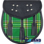 Irish Heritage Tartan Sporran Black Leather Scottish Sporran