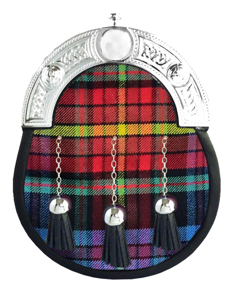 LGBTQ-Pride-Tartan-Sporran-with-Silver-Cantle.jpg LGBTQ Pride Tartan Dress Sporran | Scottish Full Dress Leather - Image 1