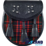 MacDonald Tartan Sporran Black Leather Scottish Sporran