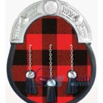 MacGregor Rob Roy tartan full dress leather sporran with red-black plaid and chrome Celtic cantle on chain belt