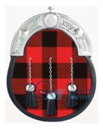 MacGregor Rob Roy tartan full dress leather sporran with red-black plaid and chrome Celtic cantle on chain belt