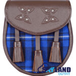 Ramsey Blue Tartan Sporran Brown Leather Scottish Sporran