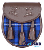 Ramsey Blue Tartan Sporran Brown Leather Scottish Sporran