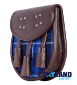 Ramsey Blue Tartan Sporran Brown Leather Scottish Sporran - Image 3