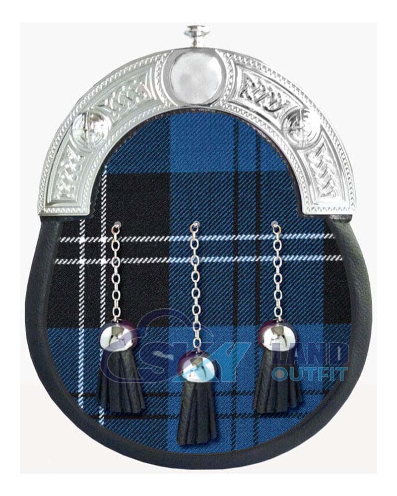 Ramsey-Blue-Hunting-Tartan-Sporran-with-Silver-Cantle.jpg Ramsey Blue Hunting Dress Sporran | Full Dress Leather - Image 1