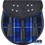 Ramsey Blue Tartan Sporran Black Leather Scottish Sporran