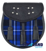 Ramsey Blue Tartan Sporran Black Leather Scottish Sporran